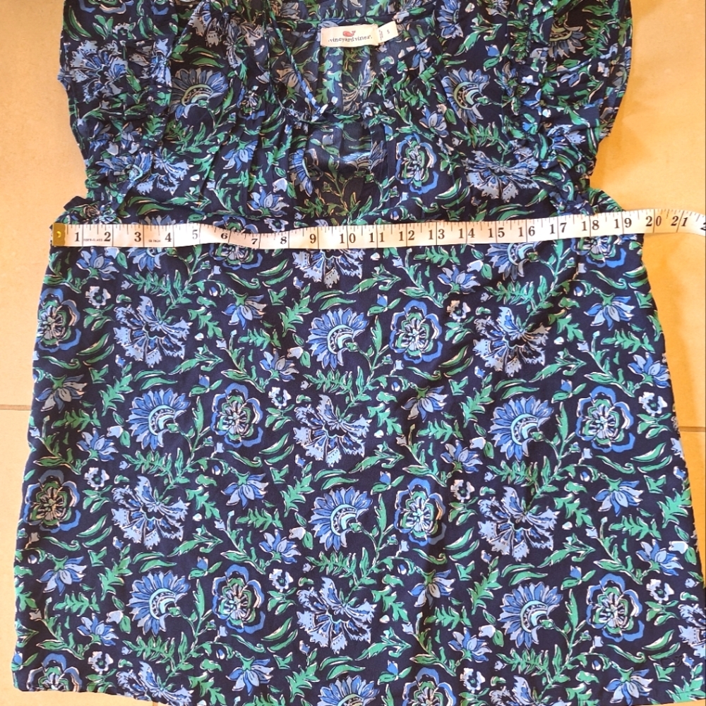 Vineyard Vines Floral Ruffle Sleeve Top - Black, Blue, Green - Picture 6 of 10